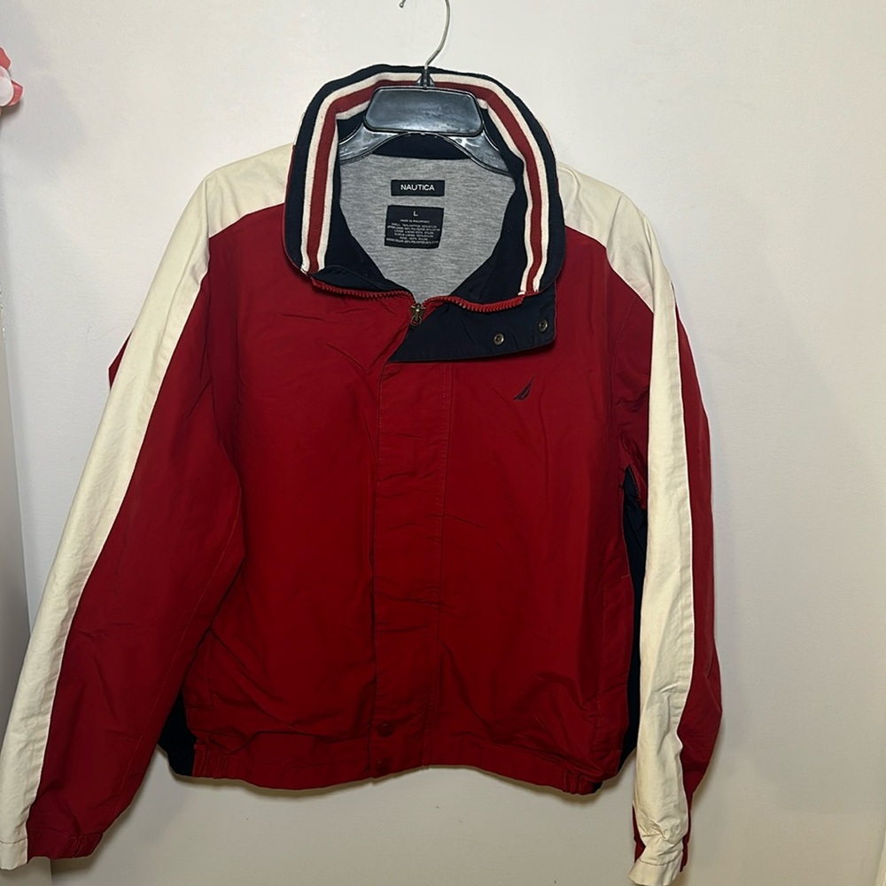 Vintage Nautica hidden hood rain coat